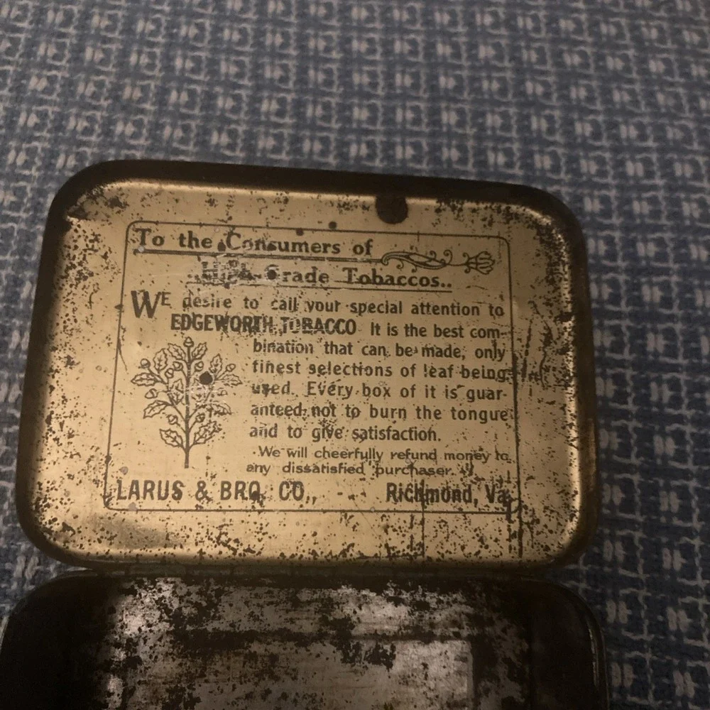 Vintage Edgeworth Tobacco Tin Extra High Grade Sliced Pipe Empty Rustic Blue